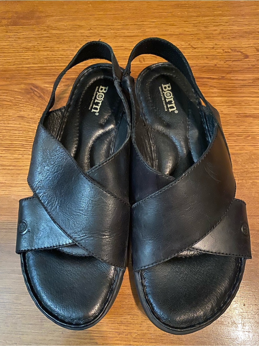 Born Black Leather Crisscross Slingback Sandals